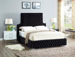 Sedona Velvet / Engineered Wood / Metal / Foam Contemporary Black Velvet King Bed - 83" W x 87" D x 61" H