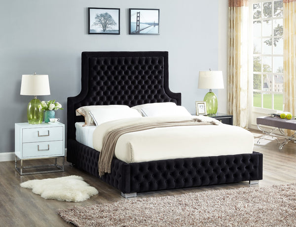 Sedona Velvet / Engineered Wood / Metal / Foam Contemporary Black Velvet King Bed - 83" W x 87" D x 61" H