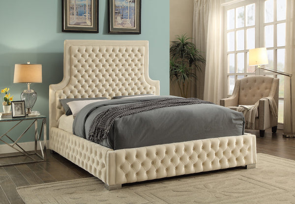 Sedona Velvet / Engineered Wood / Metal / Foam Contemporary Cream Velvet Queen Bed - 67" W x 87" D x 61" H