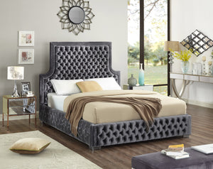 Sedona Velvet / Engineered Wood / Metal / Foam Contemporary Grey Velvet Queen Bed - 67" W x 87" D x 61" H