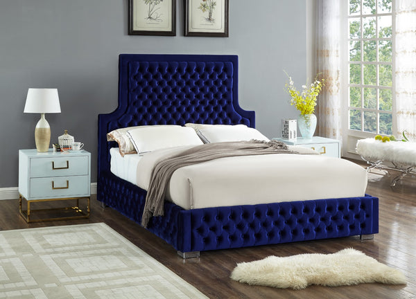 Sedona Velvet / Engineered Wood / Metal / Foam Contemporary Navy Velvet King Bed - 83" W x 87" D x 61" H