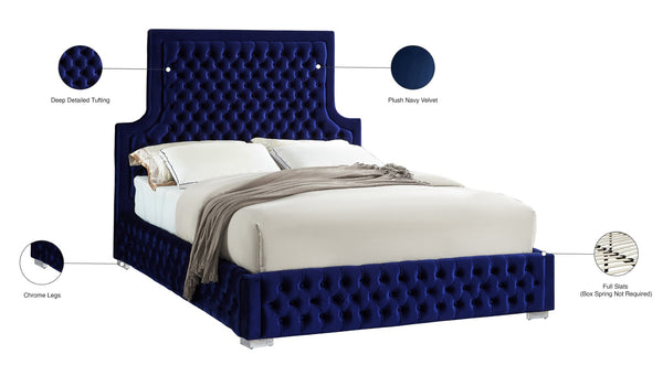 Sedona Velvet / Engineered Wood / Metal / Foam Contemporary Navy Velvet Queen Bed - 67" W x 87" D x 61" H