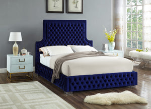 Sedona Velvet / Engineered Wood / Metal / Foam Contemporary Navy Velvet Queen Bed - 67" W x 87" D x 61" H
