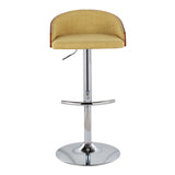 Shiraz Mid-Century Modern Adjustable Barstool with Swivel in Chrome, Walnut and Green Fabric by LumiSource - Set of 2