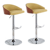Shiraz Mid-Century Modern Adjustable Barstool with Swivel in Chrome, Walnut and Green Fabric by LumiSource - Set of 2