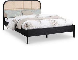 Siena Ash Veneer / Engineered Wood / Natural Cane Mid-Century Modern Black Ash Wood King Bed (3 Boxes) - 79" W x 85.5" D x 43" H