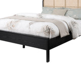 Siena Ash Veneer / Engineered Wood / Natural Cane Mid-Century Modern Black Ash Wood King Bed (3 Boxes) - 79" W x 85.5" D x 43" H