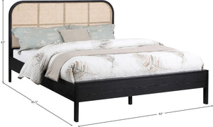Siena Ash Veneer / Engineered Wood / Natural Cane Mid-Century Modern Black Ash Wood Queen Bed (3 Boxes) - 63" W x 85.5" D x 43" H
