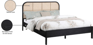 Siena Ash Veneer / Engineered Wood / Natural Cane Mid-Century Modern Black Ash Wood Queen Bed (3 Boxes) - 63" W x 85.5" D x 43" H