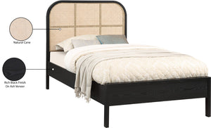 Siena Ash Veneer / Engineered Wood / Natural Cane Mid-Century Modern Black Ash Wood Twin Bed (3 Boxes) - 42" W x 80.5" D x 43" H