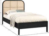 Siena Ash Veneer / Engineered Wood / Natural Cane Mid-Century Modern Black Ash Wood Twin Bed (3 Boxes) - 42" W x 80.5" D x 43" H