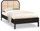 Siena Ash Veneer / Engineered Wood / Natural Cane Mid-Century Modern Black Ash Wood Twin Bed (3 Boxes) - 42" W x 80.5" D x 43" H
