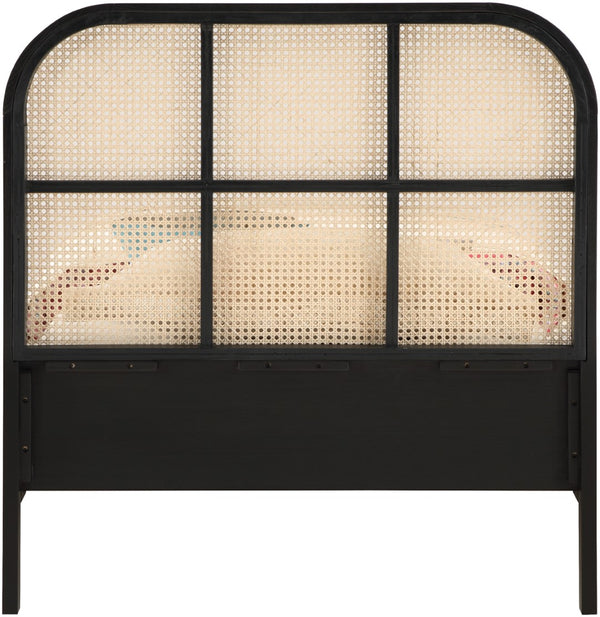 Siena Ash Veneer / Engineered Wood / Natural Cane Mid-Century Modern Black Ash Wood Twin Bed (3 Boxes) - 42" W x 80.5" D x 43" H