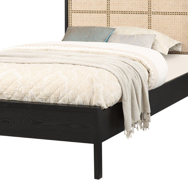 Siena Ash Veneer / Engineered Wood / Natural Cane Mid-Century Modern Black Ash Wood Twin Bed (3 Boxes) - 42" W x 80.5" D x 43" H