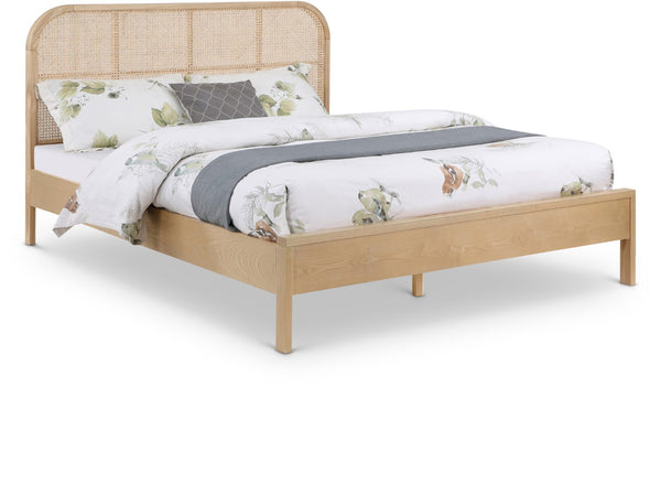 Siena Ash Veneer / Engineered Wood / Natural Cane Mid-Century Modern Natural Ash Wood Full Bed (3 Boxes) - 57" W x 80.5" D x 43" H