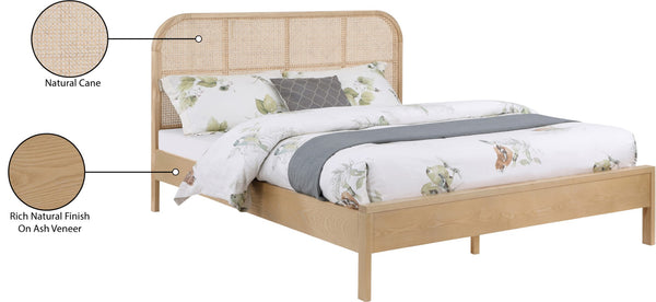 Siena Ash Veneer / Engineered Wood / Natural Cane Mid-Century Modern Natural Ash Wood King Bed (3 Boxes) - 79" W x 85.5" D x 43" H
