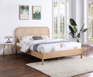 Siena Ash Veneer / Engineered Wood / Natural Cane Mid-Century Modern Natural Ash Wood King Bed (3 Boxes) - 79" W x 85.5" D x 43" H