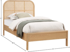 Siena Ash Veneer / Engineered Wood / Natural Cane Mid-Century Modern Natural Ash Wood Twin Bed (3 Boxes) - 42" W x 80.5" D x 43" H