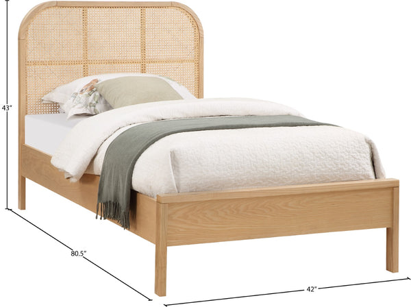 Siena Ash Veneer / Engineered Wood / Natural Cane Mid-Century Modern Natural Ash Wood Twin Bed (3 Boxes) - 42" W x 80.5" D x 43" H