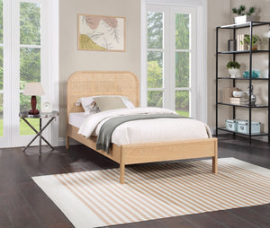 Siena Ash Veneer / Engineered Wood / Natural Cane Mid-Century Modern Natural Ash Wood Twin Bed (3 Boxes) - 42" W x 80.5" D x 43" H