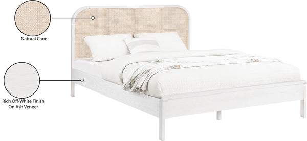 Siena Ash Veneer / Engineered Wood / Natural Cane Mid-Century Modern White Ash Wood Full Bed (3 Boxes) - 57" W x 80.5" D x 43" H