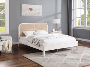 Siena Ash Veneer / Engineered Wood / Natural Cane Mid-Century Modern White Ash Wood Queen Bed (3 Boxes) - 63" W x 85.5" D x 43" H