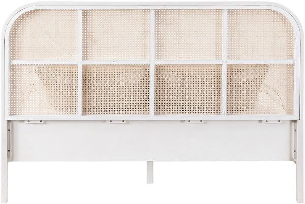 Siena Ash Veneer / Engineered Wood / Natural Cane Mid-Century Modern White Ash Wood Queen Bed (3 Boxes) - 63" W x 85.5" D x 43" H