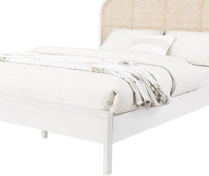Siena Ash Veneer / Engineered Wood / Natural Cane Mid-Century Modern White Ash Wood Queen Bed (3 Boxes) - 63" W x 85.5" D x 43" H