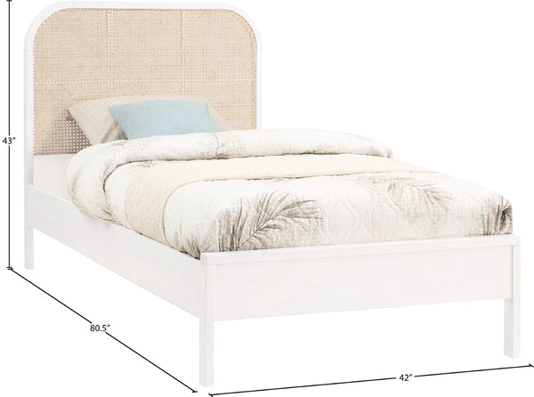 Siena Ash Veneer / Engineered Wood / Natural Cane Mid-Century Modern White Ash Wood Twin Bed (3 Boxes) - 42" W x 80.5" D x 43" H