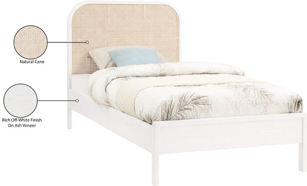 Siena Ash Veneer / Engineered Wood / Natural Cane Mid-Century Modern White Ash Wood Twin Bed (3 Boxes) - 42" W x 80.5" D x 43" H