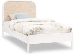 Siena Ash Veneer / Engineered Wood / Natural Cane Mid-Century Modern White Ash Wood Twin Bed (3 Boxes) - 42" W x 80.5" D x 43" H
