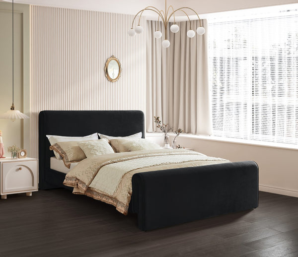 Sloan Velvet / Engineered Wood / Foam Contemporary Black Velvet Full Bed (3 Boxes) - 59" W x 89" D x 44.5" H