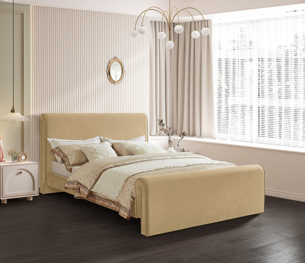 Sloan Velvet / Engineered Wood / Foam Contemporary Camel Velvet Full Bed (3 Boxes) - 59" W x 89" D x 44.5" H