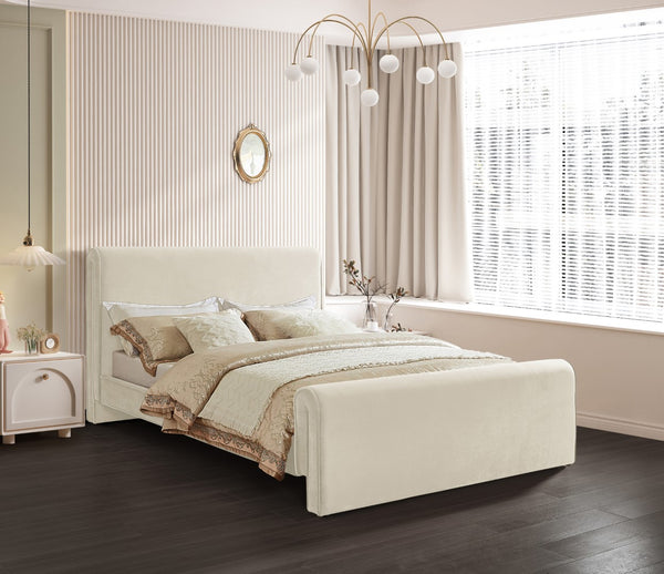 Sloan Velvet / Engineered Wood / Foam Contemporary Cream Velvet Full Bed (3 Boxes) - 59" W x 89" D x 44.5" H