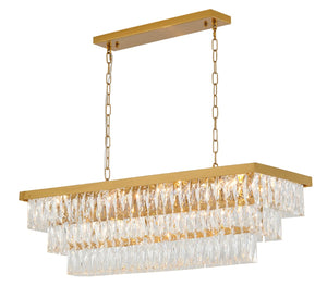 Bethel Satin Brass Chandelier in Metal & Crystal