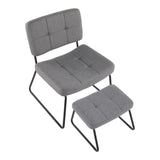 Stout Contemporary Lounge Chair and Ottoman Set in Black Steel and Grey Fabric by LumiSource