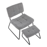 Stout Contemporary Lounge Chair and Ottoman Set in Black Steel and Grey Noise Fabric by LumiSource