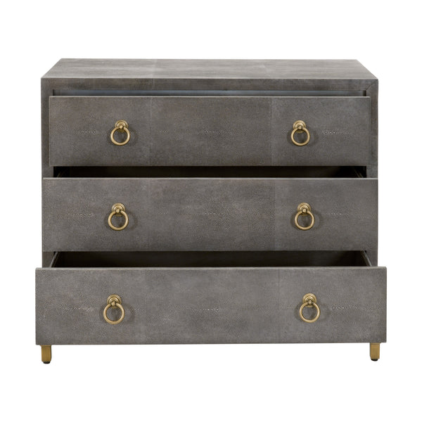 Essentials for Living Traditions Strand Shagreen 3-Drawer Nightstand 6120.GRY-SHG/GLD