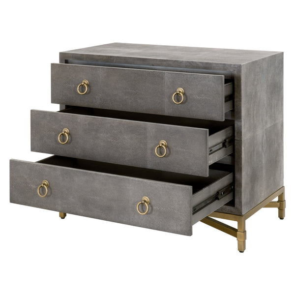 Essentials for Living Traditions Strand Shagreen 3-Drawer Nightstand 6120.GRY-SHG/GLD