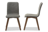 Baxton Studio Sugar Mid-century Retro Modern Scandinavian Style Dark Grey Fabric Upholstered Walnut Wood Finishing Dining Chair (Set of 2)