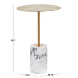 Symbol Contemporary Side Table in Gold Metal and White Marble by LumiSource