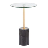Symbol Contemporary Side Table in Black Marble, Gold Metal and Clear Glass by LumiSource