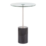 Symbol Contemporary Side Table in Black Marble, Nickel and Clear Glass by LumiSource