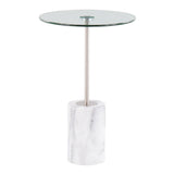 Symbol Contemporary Side Table in White Marble, Nickel and Clear Glass by LumiSource