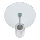 Symbol Contemporary Side Table in White Marble, Nickel and Clear Glass by LumiSource