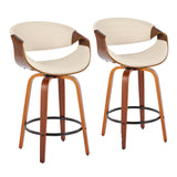 Symphony Mid-Century Modern Counter Stool in Walnut and Cream Faux Leather by LumiSource - Set of 2