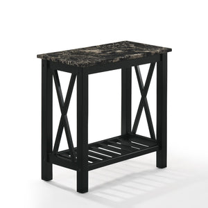 New Classic Furniture Eden Chairside Table Black with Faux Marble Top T07-23-BLKMB