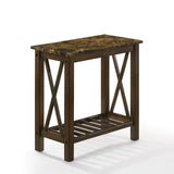 Eden Chairside Table Brown with Gray Faux Marble Top