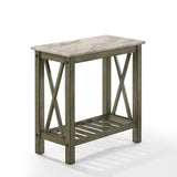 New Classic Furniture Eden Chairside Table Gray with Faux Marble Top T07-23-GRYMB