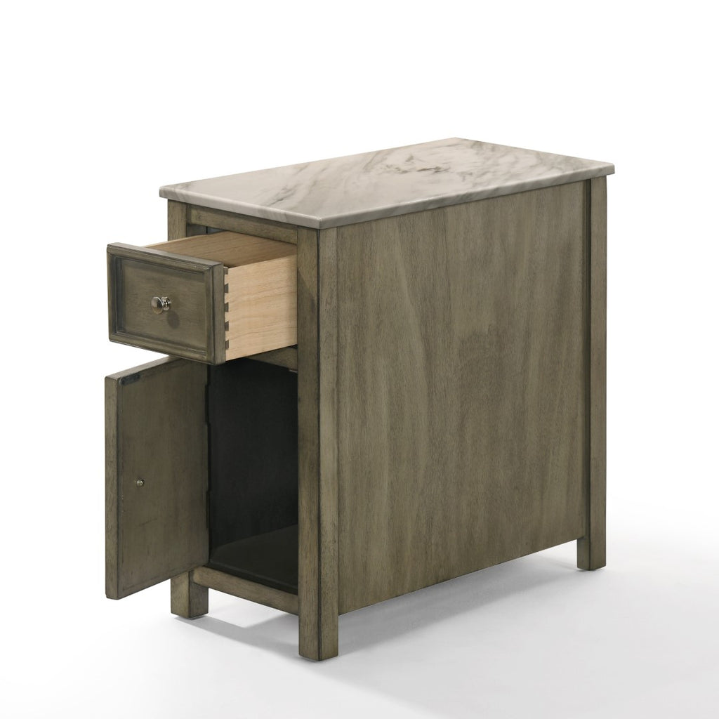 New Classic Furniture Samson End Table with Drwr Gray with Faux Marble Top T082-23-GRYMB